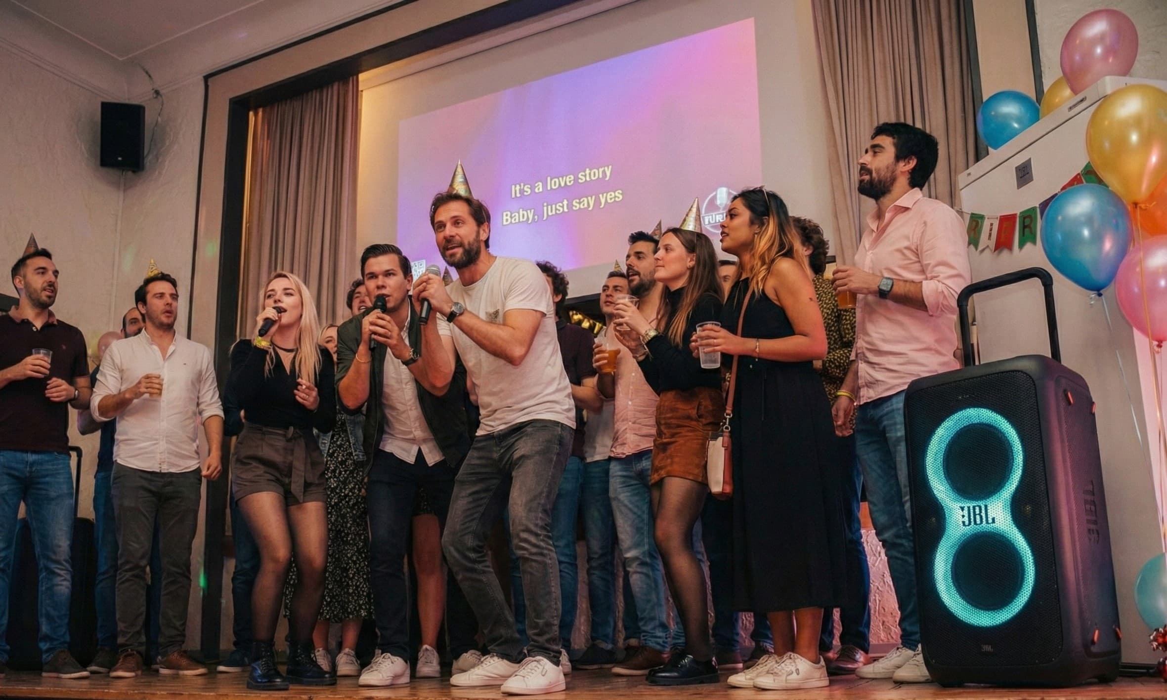 Geburtstagsparty mit Karaoke – Gäste singen gemeinsam am Mikrofon